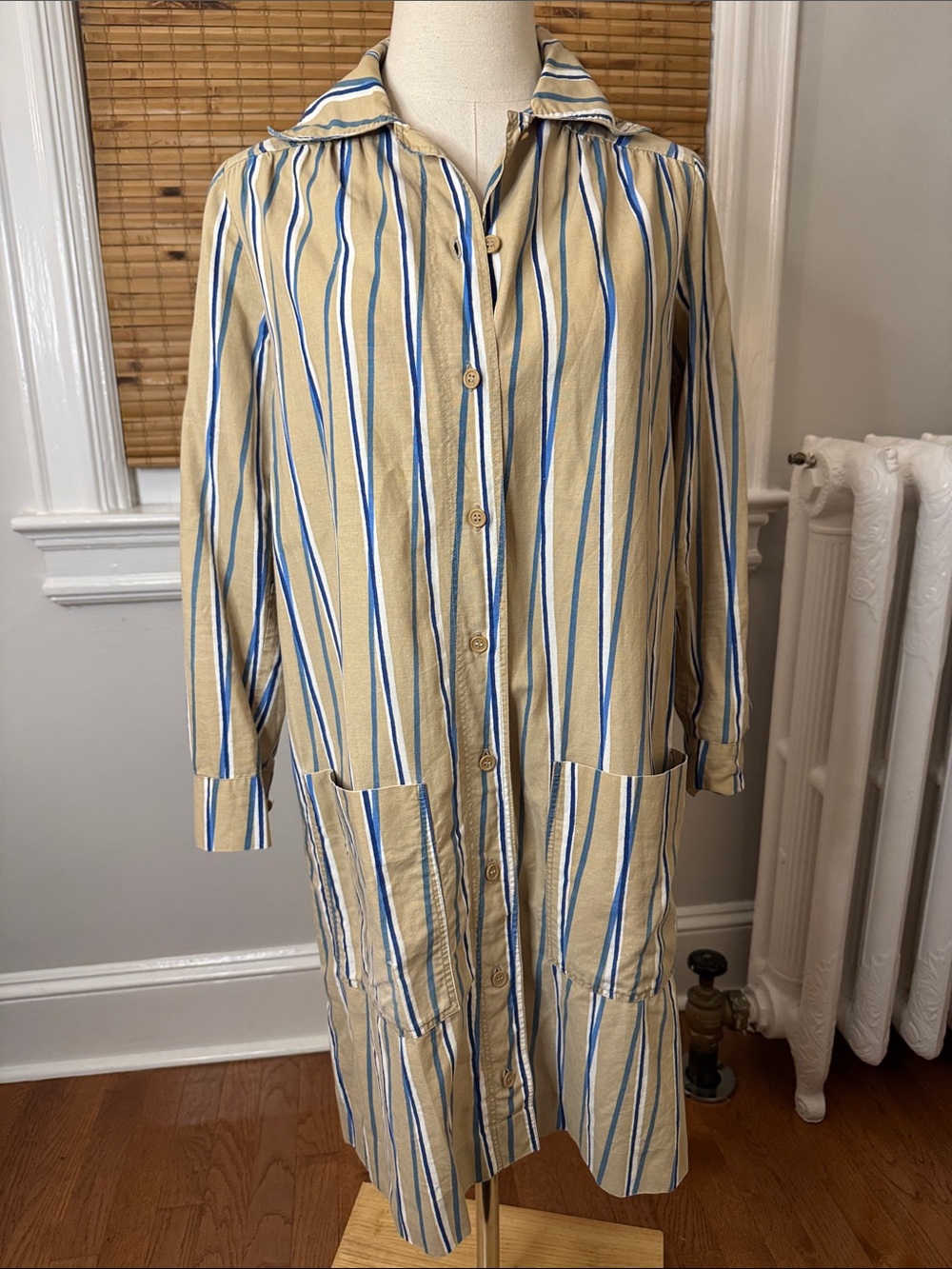 Vintage Marimekko cotton Striped Button-Front shirt dress